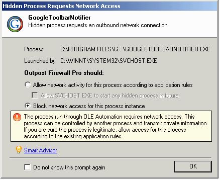 GoogleToolbarNotifier Outpost Firewall Alert